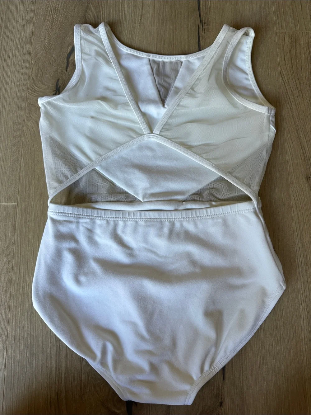 White Girls' Dance Leotard with Mesh Accent